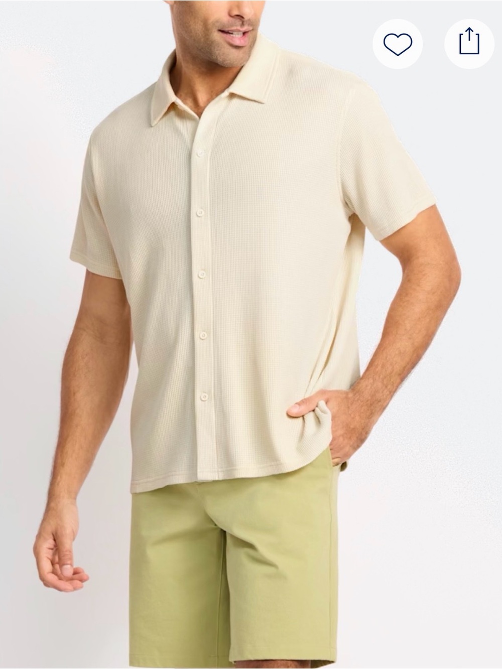 Casual Short-Sleeve Button-Down Shirt in Cream
